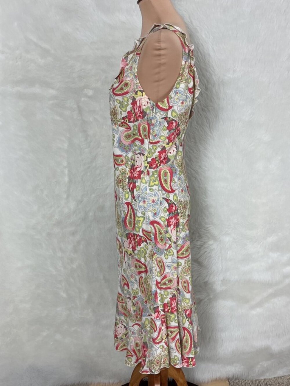 Vintage 90s 00s Cabi Sleeveless Ruffle Roses Floral Paisley Midi Dress 6 - Picture 3 of 7
